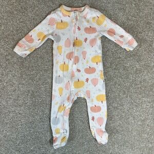 Rabbit‎ Bear Organic Baby Footed Pajamas 3-6M Pumpkin Print Zip Up Romper